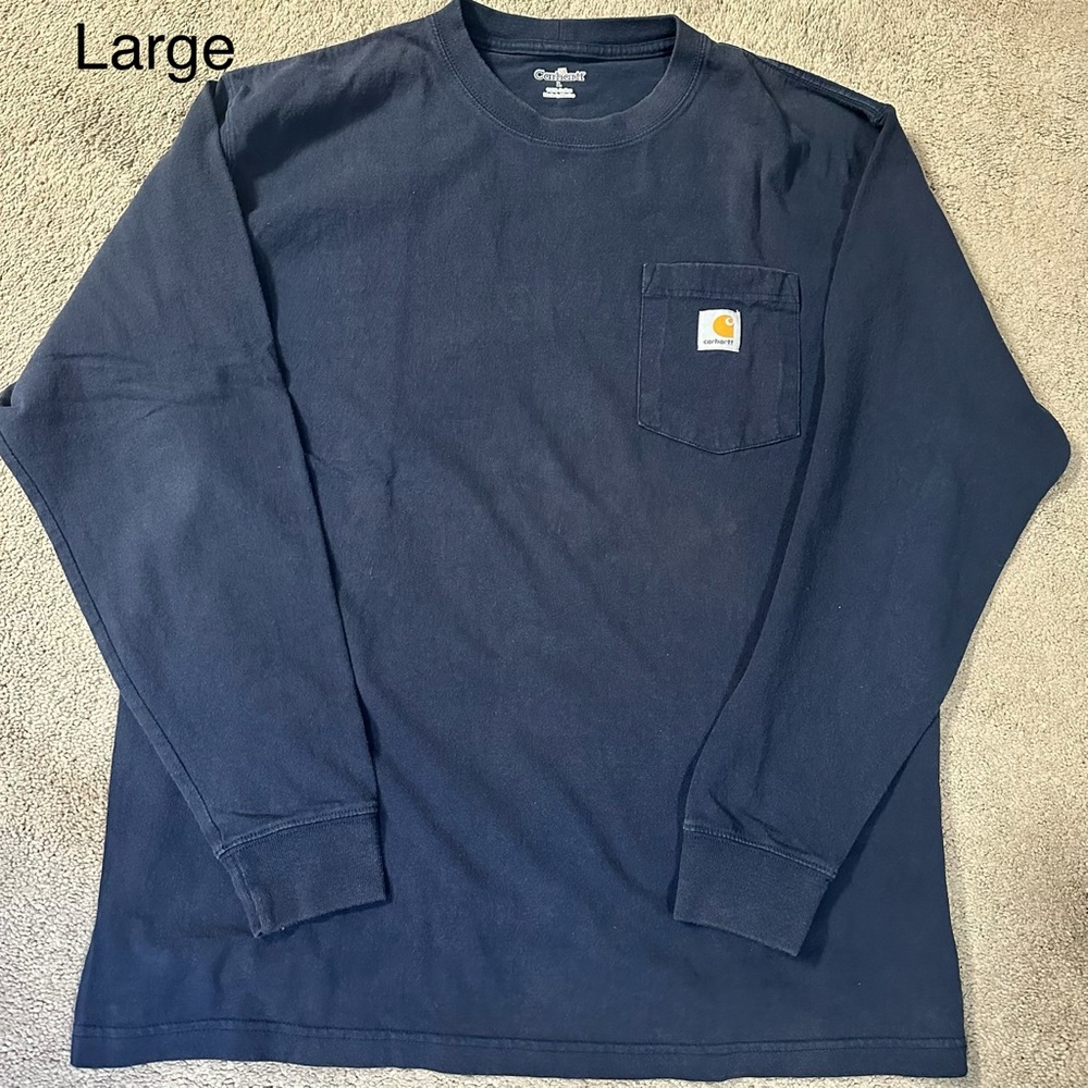 Carhartt Navy Long Sleeve Pocket Tee with Logo Patch, Vintage - Fall 2007